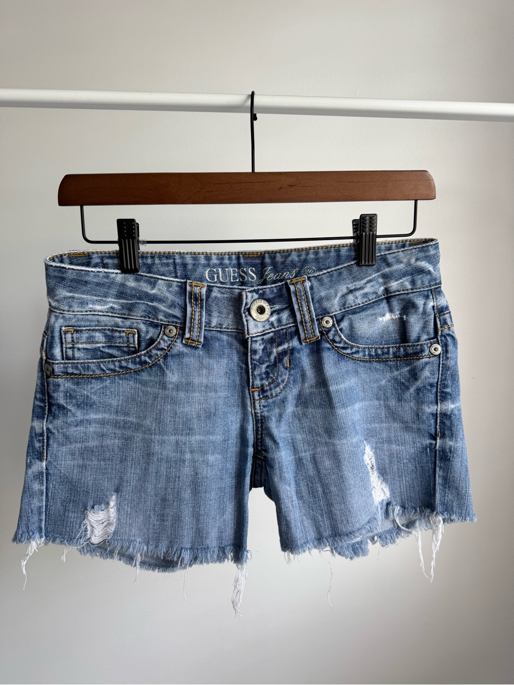 Vintage GUESS Ultra-Low Rise Blue Distressed Denim Women’s Shorts